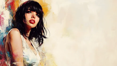 Digital painting portrait with expressive abstract color field background.