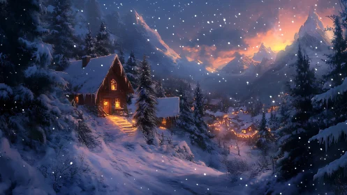 Snow-dusted alpine cabin hums with warm holiday whispers