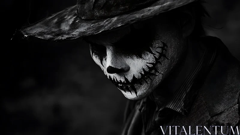 Grinning shadow in cracked paint smiles through the darkness