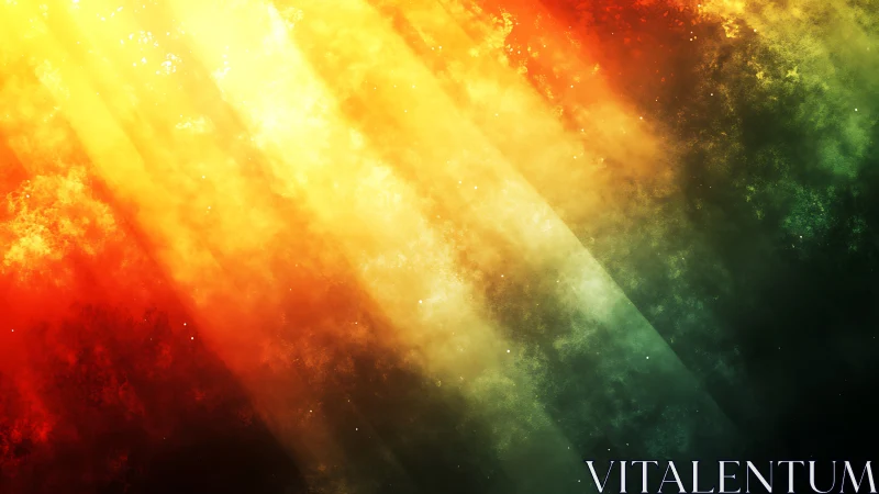 Volumetric light rays over multicolor atmospheric nebula field.