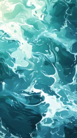 Abstract turquoise water surface with fluid wave forms.