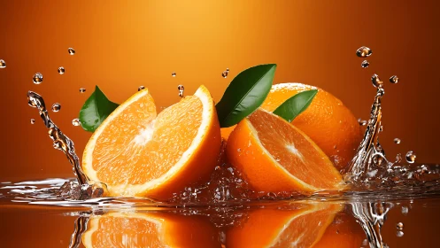 Juicy orange slices dance in sparkling splashes of water