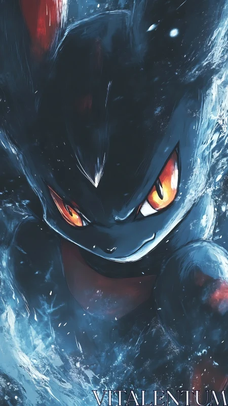 Dark elemental creature emerges with blazing, focused fury