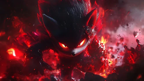 Shadowy lava-charged creature charging through eruptive embers