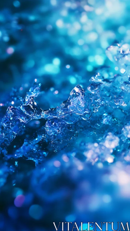 Macro closeup of translucent blue ice crystals with bokeh