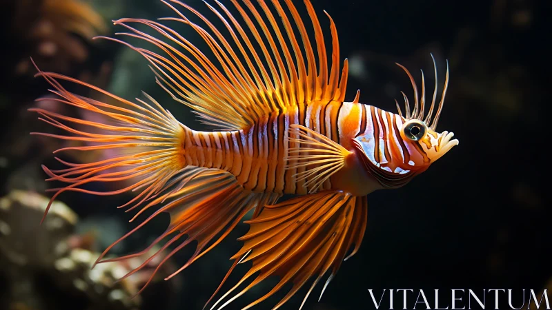 Photorealistic lionfish study with luminous radial fin architecture.