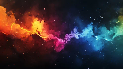 Chromatic nebula ribbon spans dark void in digital abstraction