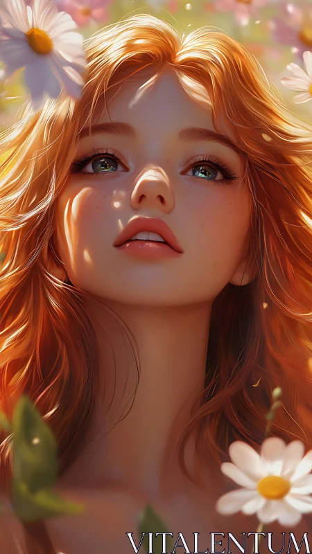 Sunlit redheaded portrait rendered in high-detail digital art