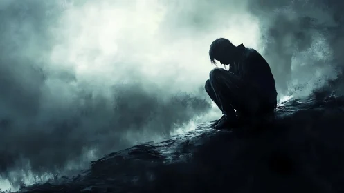 Quiet silhouette in the storm, holding space for heavy hearts.