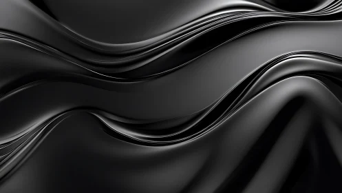 Glossy black abstract waves with smooth flowing curves.