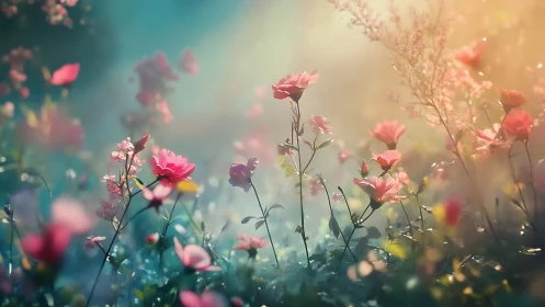 Shallow depth field floral composition with chromatic warm-cool gradient transitions and diffused ba