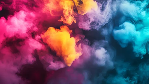 Multicolor pigment clouds suspended in dense swirling vapor.