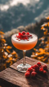 Raspberry Cocktail with Foam Top and Fresh Berries.