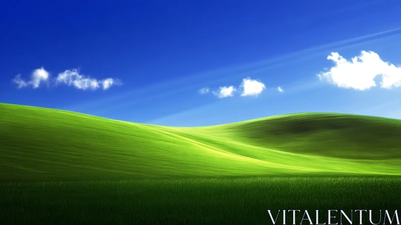 Rolling neon meadows under a crystal-blue storybook sky.