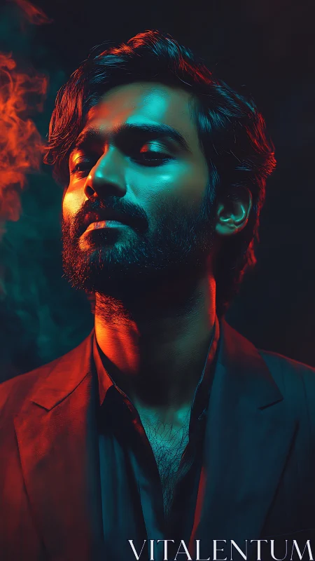 Moody portrait in teal and orange cinematic lighting.