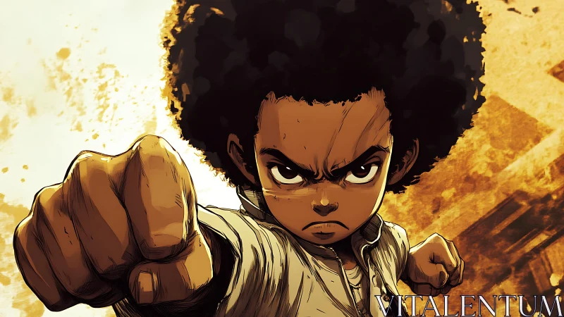 Defiant young fighter extends clenched fist toward viewer