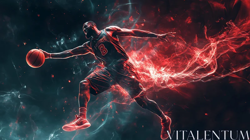 Dynamic basketball dunk rendered with neon energy trails and motion