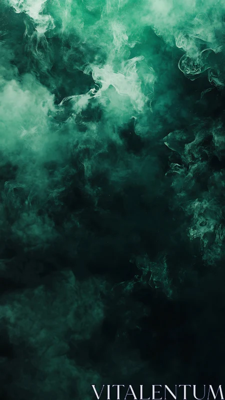 Emerald smoke plumes swirl through deep shadowed void