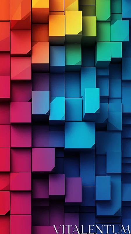 Chromatic cubes cascade like a pixelated rainbow skyline