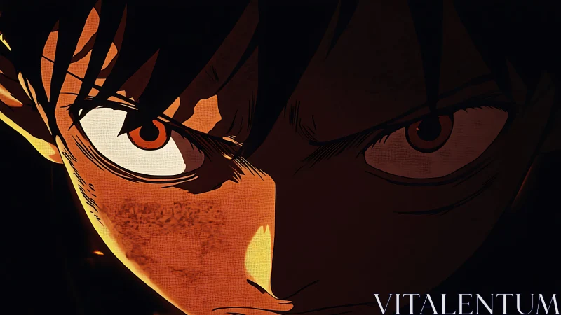 Intense anime closeup of determined character’s face.