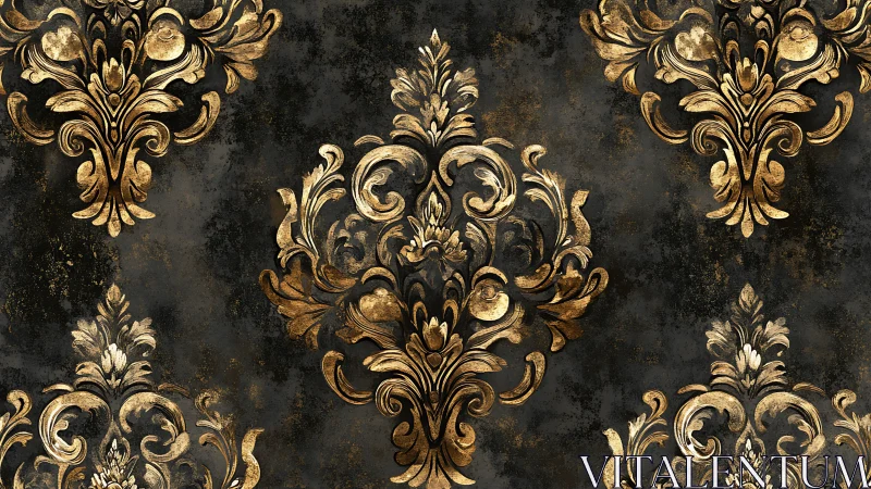 Golden baroque flourishes on a moody charcoal backdrop.