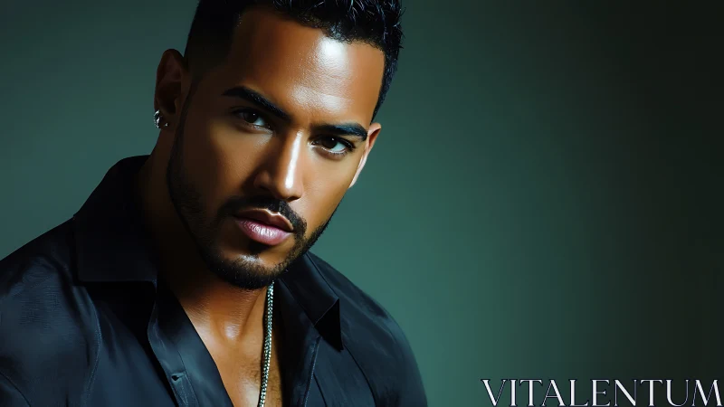 Stylized portrait of confident man under moody studio light