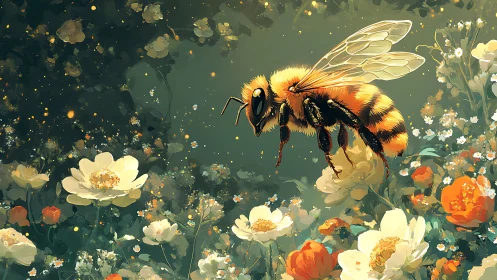 Macro floral habitat with detailed honeybee pollinator study