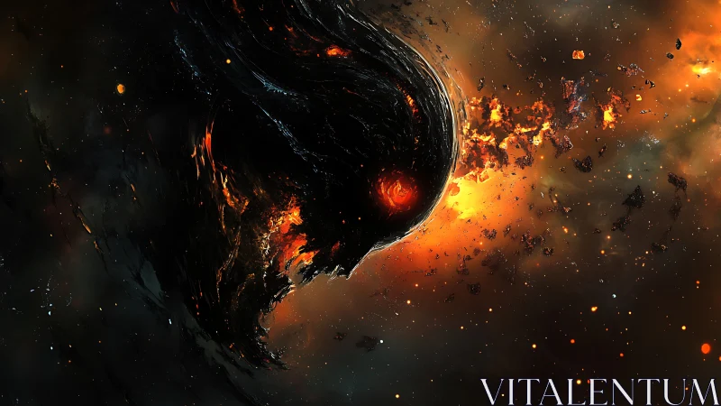 Cosmic inferno skull nebula in dynamic digital painting style.