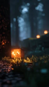 Glowing Cube Awakens in Pixelated Urban Dreamscape