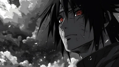 Stormlit warrior gazes upward with glowing, tearful eyes