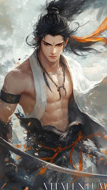 Stormforged warrior strides through swirling painted embers.