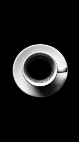White porcelain coffee cup centered on solid black background