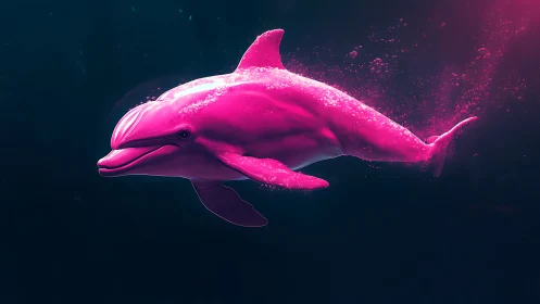 Neon pink dolphin rendered in dark underwater scene.