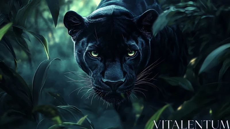 Black Panther Emerges Through Jungle Foliage