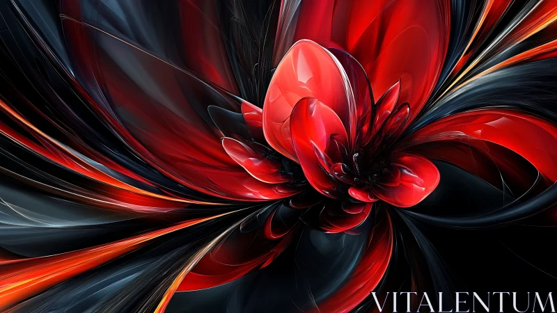 Radial glasslike petals form a high-gloss red abstract bloom