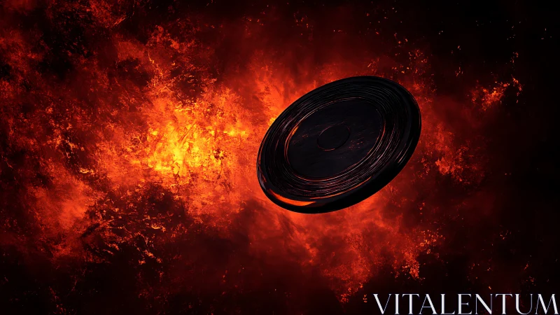Molten nebula backdrop with dark metallic disc in rotation