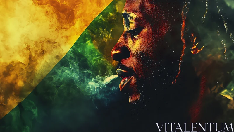Side profile portrait merges with swirling colored smoke