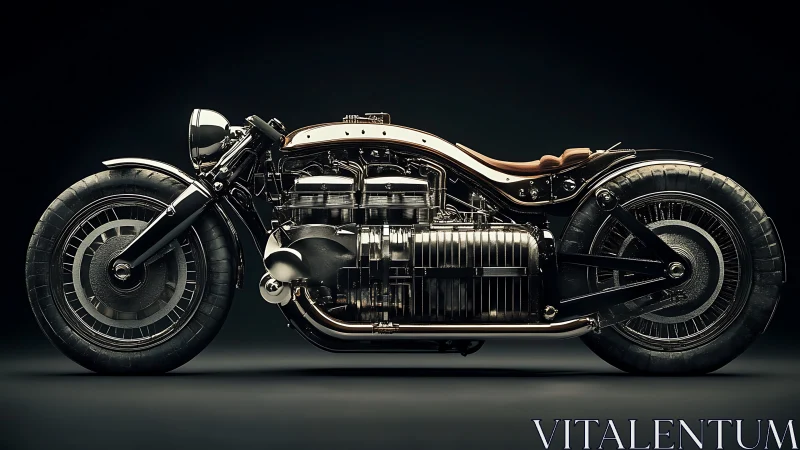 Custom retro-futuristic motorcycle rendered with cinematic lighting