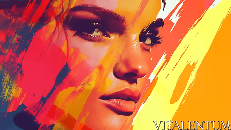 Sunlit gaze carved from electric strokes of color and fire.