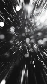 Monochrome starstream tunnel races through cosmic nightfall.