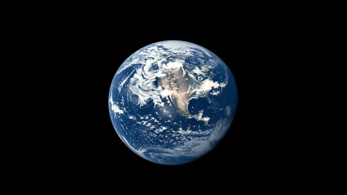 Earth from deep space shows vivid oceans and continents.