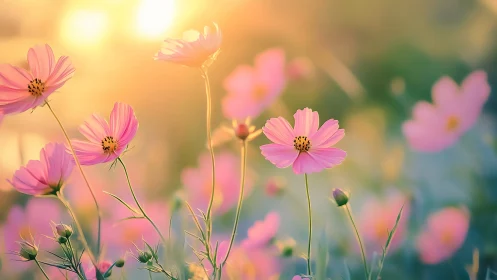 Soft-Focus Cosmos Field: Photorealistic Botanical Depth.