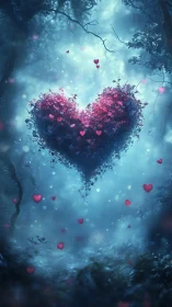 Luminous Heart-Shaped Floral Formation with Particle Bokeh Effects
