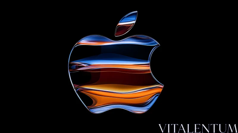 Neon Apple Logo Glowing with Blue and Orange Layered Light Streaks