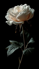 Cream-colored rose bloom isolated against black background