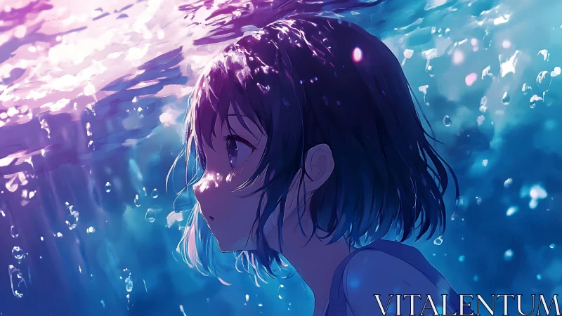 Submerged anime girl rendered in high contrast volumetric lighting