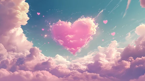 Heart-Shaped Cloud Formation Against Turquoise Sky.