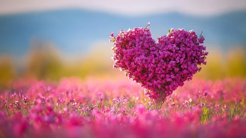 Heart-Shaped Floral Arrangement in Vibrant Pink Bloom Field.