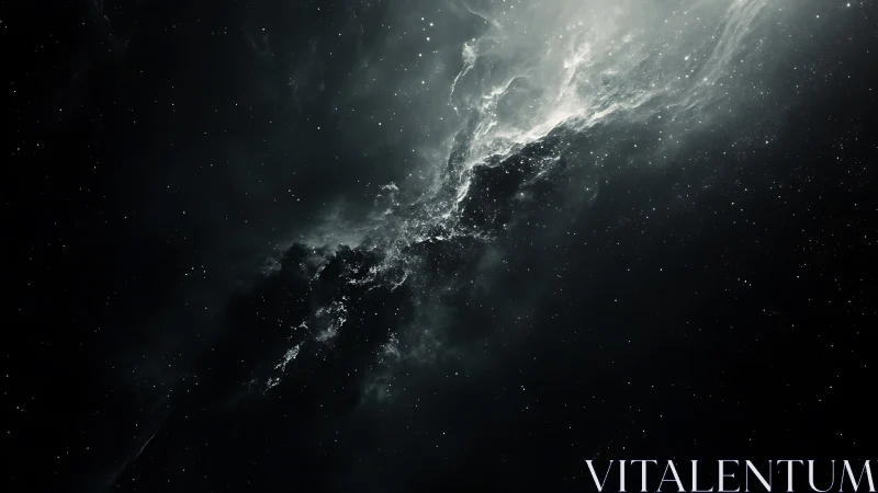 Dark nebula cloud stretching through sparse star field.