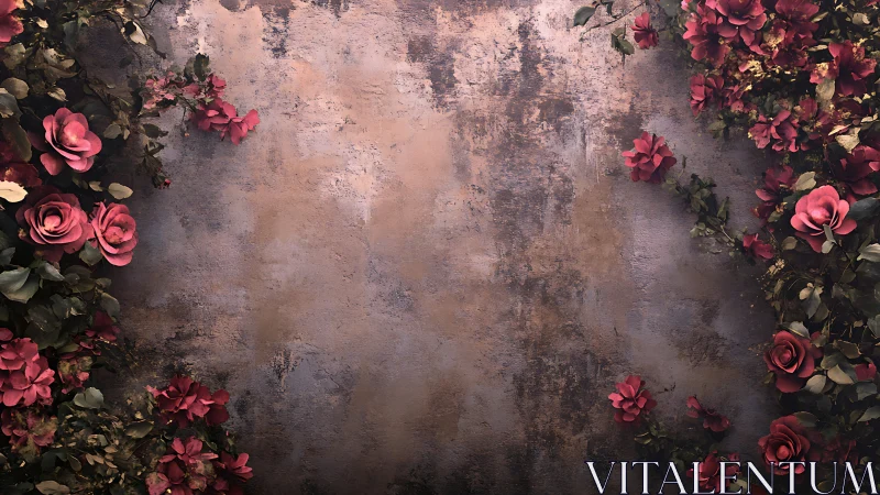 Textured Surface with Rose Florals: Distressed Background and Floral Framing